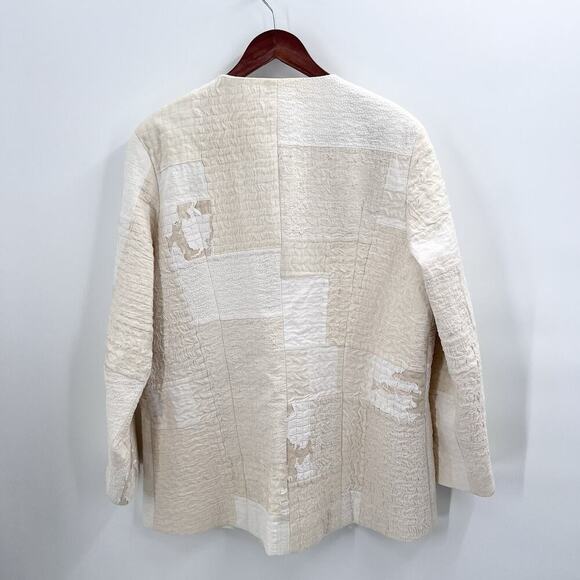 Vintage Custom OOAK Cream Quilted Patchwork Blazer Jacket Womens XL - Picture 6 of 9